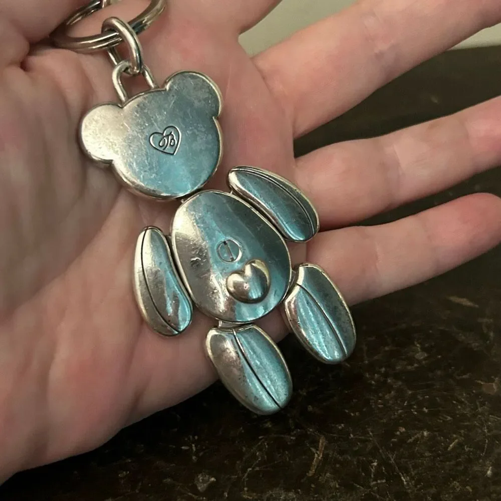 Brighton Articulated Teddy Bear Handbag Fob Keychain Rhinestones Black and Silve